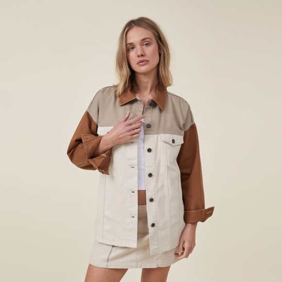 Cotton On Jackets & Blazers - NWT Cotton On Cream and Brown Oversized Lightweight Jean Jacket XS/SMALL